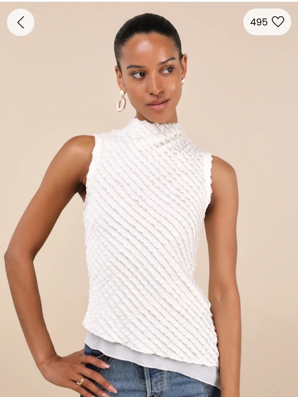 Lulu's Ivory Textured Mock Neck Sleeveless Tank